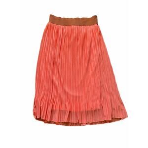 Rachel Rose Orange Pleated Thick Elastic Waistband Pull On Chiffon Midi Skirt